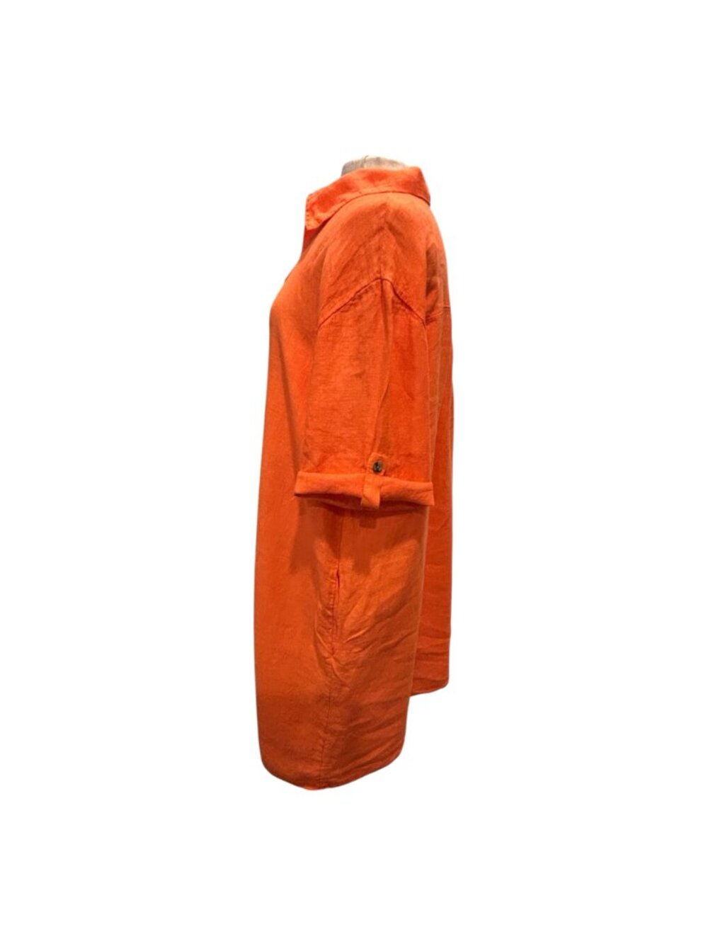VEN MODA 100% Linen Shirt Dress Made in Italy Orange Lagenlook Oversized L - Picture 6 of 7